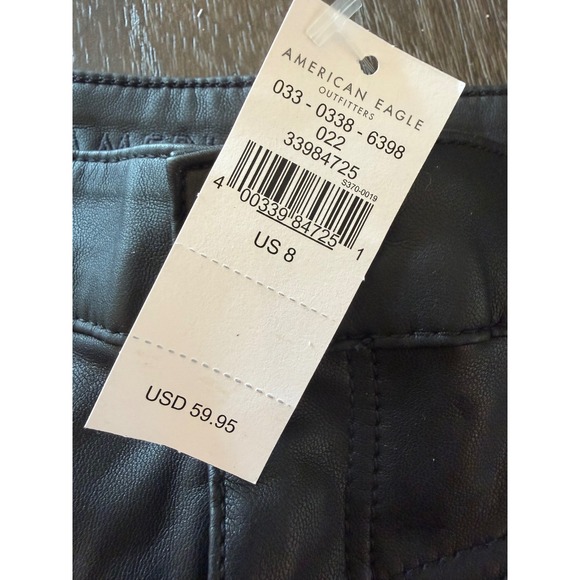 American Eagle Black Faux Leather Super Stretch Shorts High Waisted Size 8 NWT - Picture 3 of 10